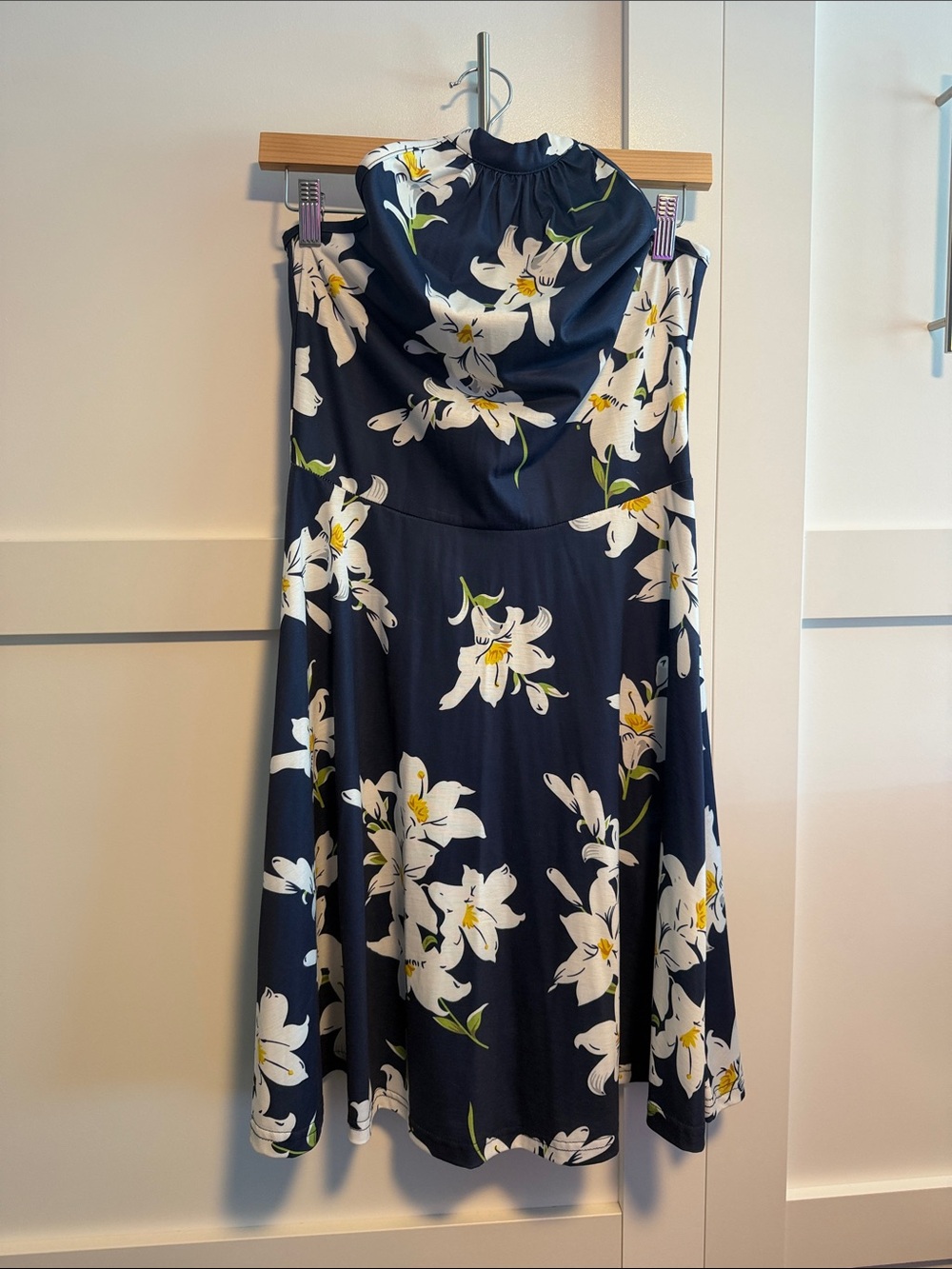 Navy Floral Halter Midi Dress - Sleeveless Summer Dress - Picture 5 of 5